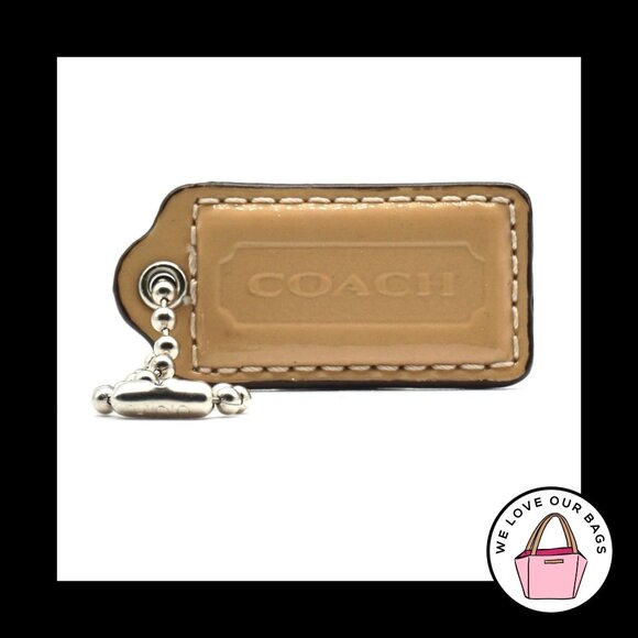 2" COACH Tan Light Brown Patent Leather Nickel Fob Bag Charm Keychain Hang Tag - Picture 1 of 1